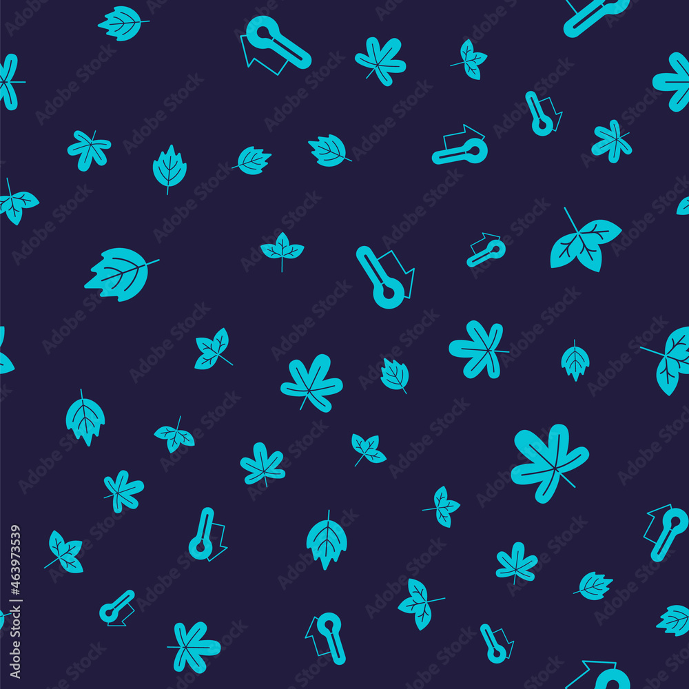 Set Leaf, Thermometer and Chestnut leaf on seamless pattern. Vector
