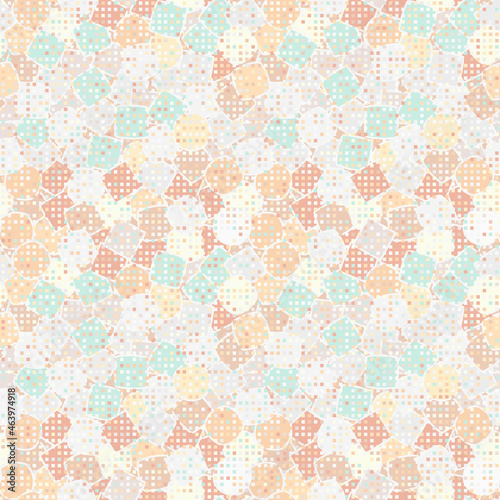 Seamless pattern. Squares, circles and intermediate shapes. Chaos.