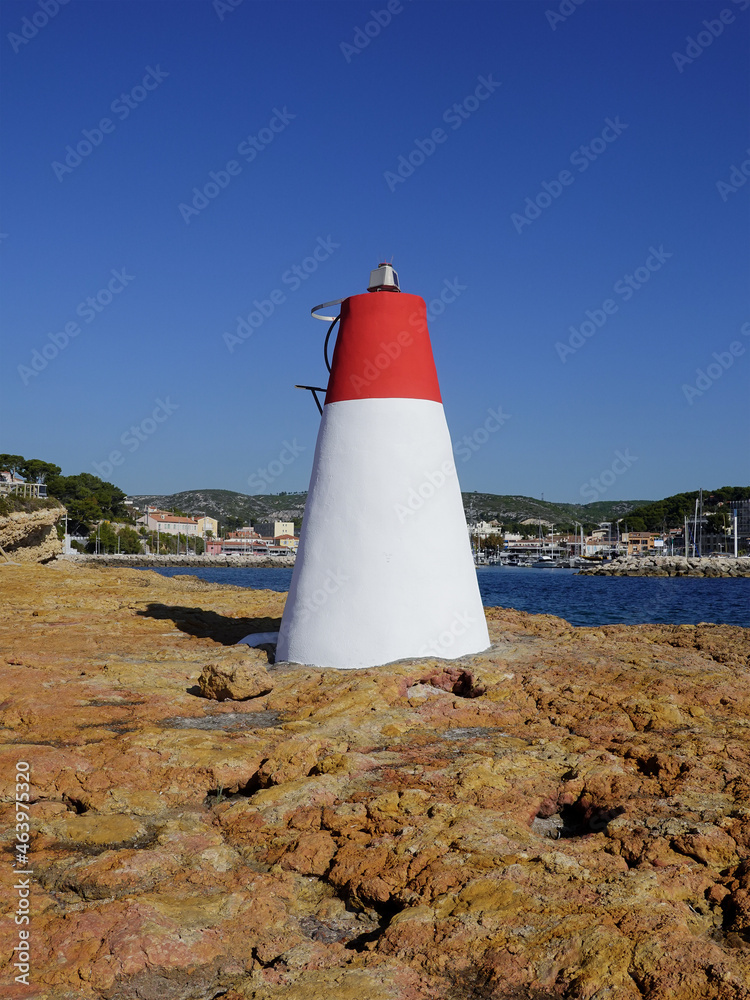 The pretty red and white lighthouse of Carry le Rouet in Provence.