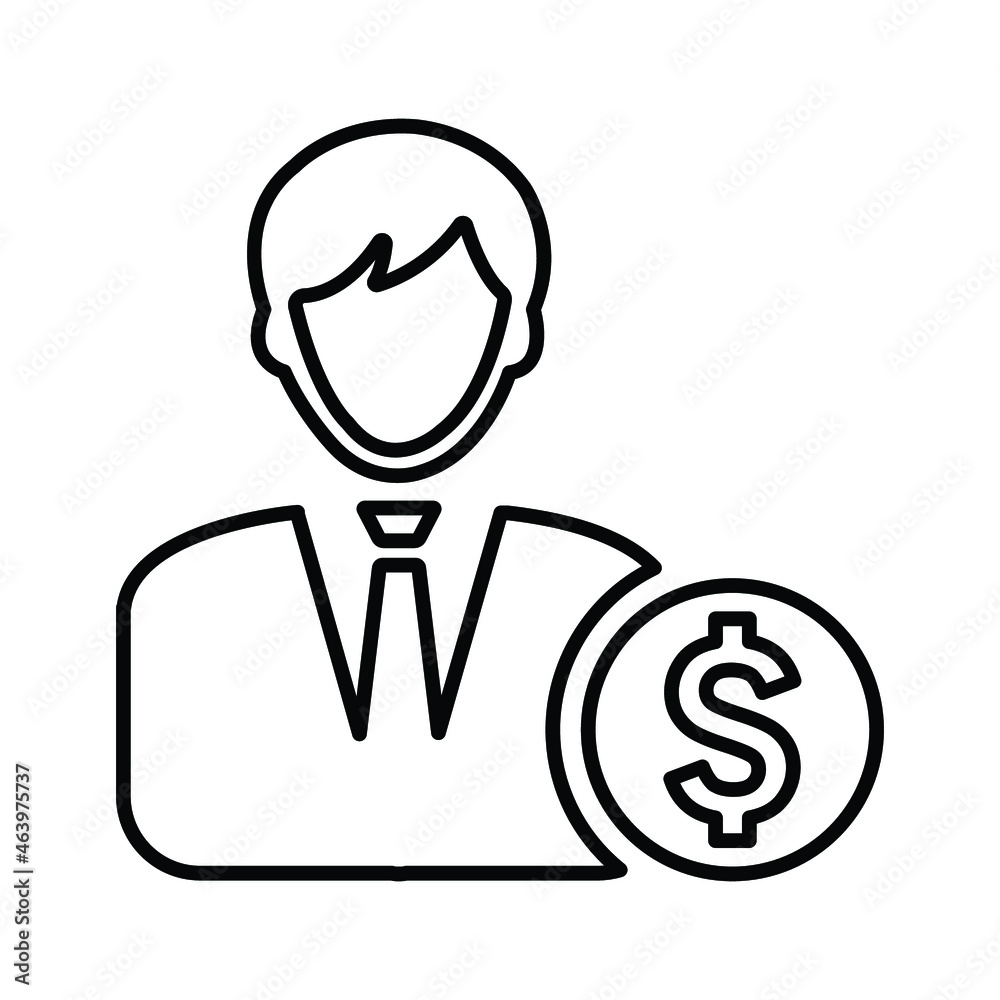Customer, business man, dollar line icon. Outline vector.