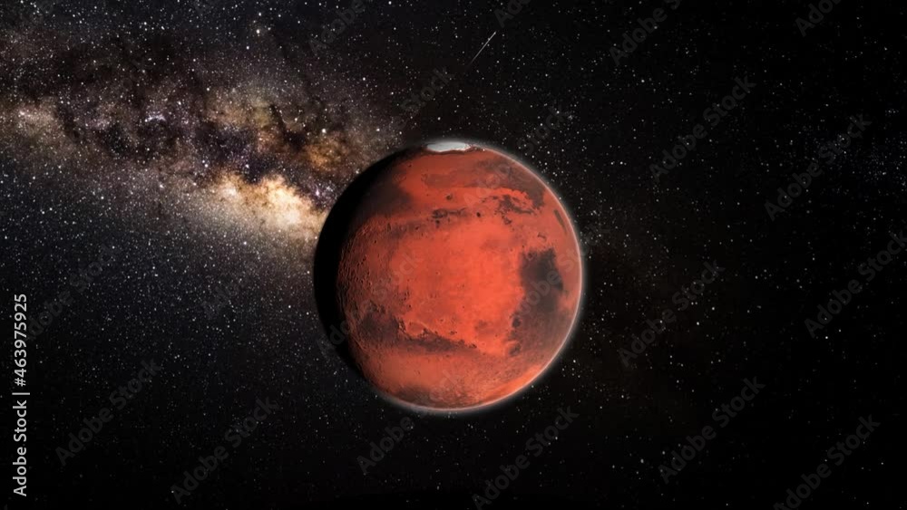 Planet Mars With Milky Way HD Flyby Space Scene