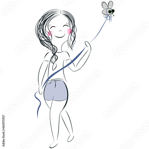 Girl and fly cartoon pattern vector illustration