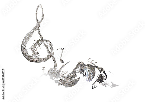 Abstract musical design with a treble clef and diamond patterns, notes and waves.  Diamond treble clef. Hand drawn vector illustration.