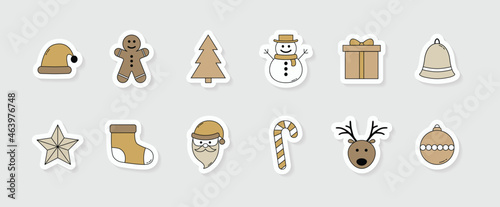 Collection of Christmas icons. Xmas stickers. Vector