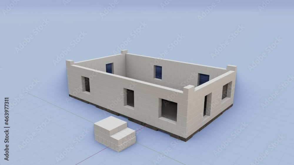3d visualization animation of the construction of a house