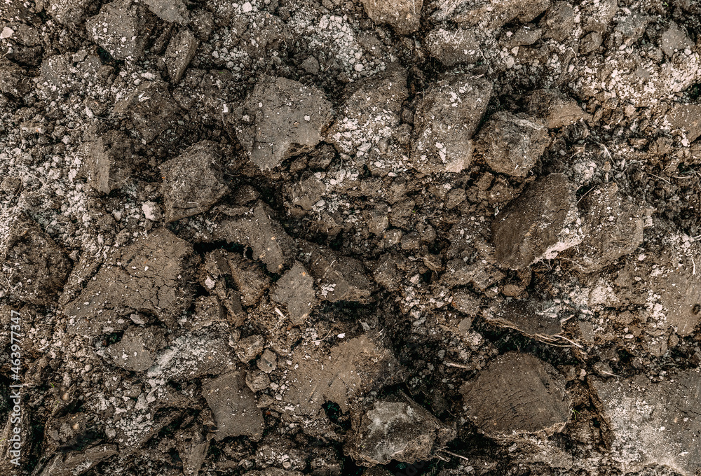 Black Dark Soil Dirt Background Texture, Natural Pattern. Flat Top View. Clods of Earth Black Dark Soil Dirt Background Texture, Natural Pattern. Flat Top View. Clods of Earth
