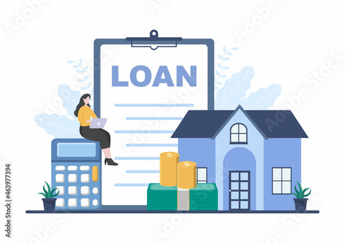 Mortgage Loan Debt Instruments that are Secured by Property Assets such as Real estate Services, Rent, Buying Home or Auction House. Background Vector illustration