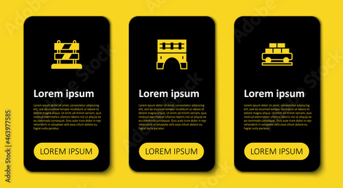 Set Cargo train wagon, Bridge for and End of railway tracks. Business infographic template. Vector