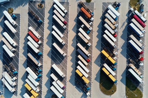 Obraz na plátne Parking lot for semi trucks, top view
