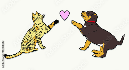 cat dog love heart cute vector print design