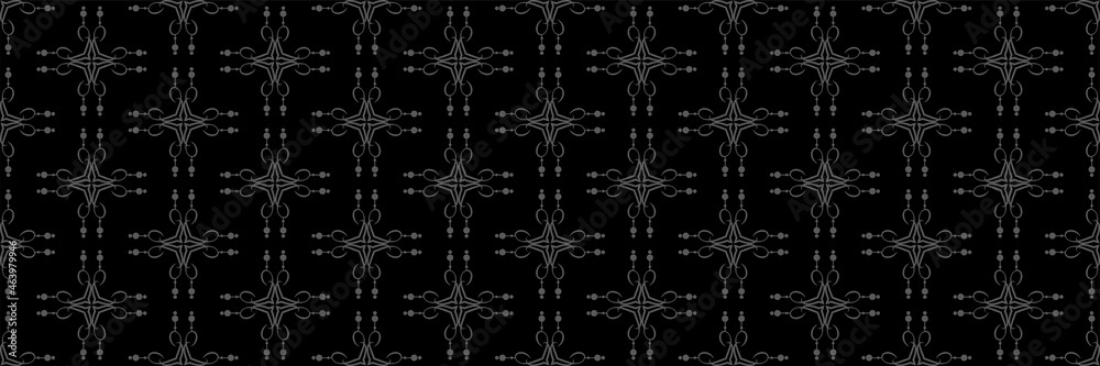 Abstract dark background and pattern with decorative gray elements on a black background. Seamless background for wallpaper, textures. Vector image Abstract dark background and pattern with decorative gray elements on a black background. Seamless background for wallpaper, textures. Vector image