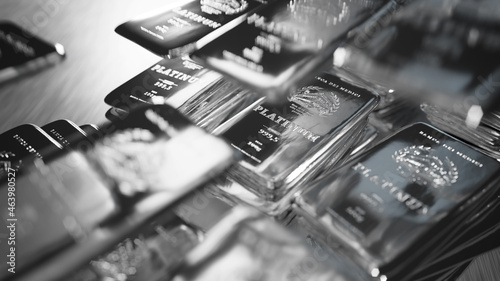 Quadro su tela Multiple imperfect piles of 100g medici platinum bullions with more bars dropping down