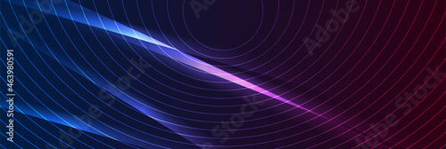 Blue ultraviolet glowing round lines technology minimal background. Vector banner design