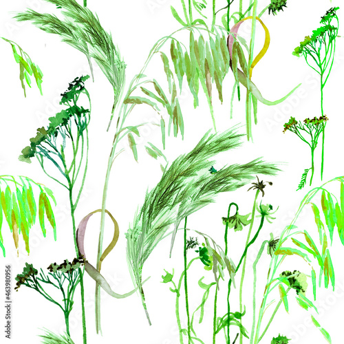 Green grass watercolor on white background seamless pattern for all prints 