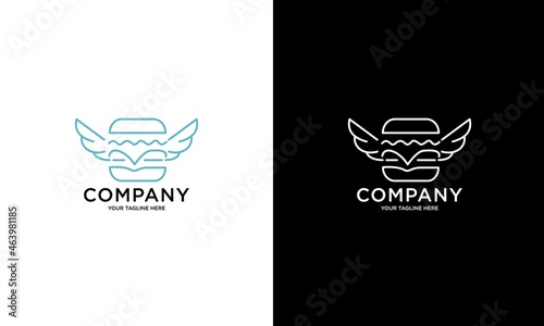 Vector burger logo design elements and package template - seamless pattern for wrapping paper with linear icons