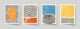 Set of abstract hand drawn compositions. Minimal geometric posters. Boho wall decor.
