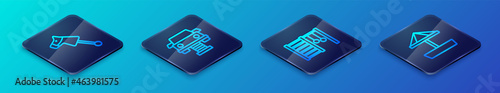 Set Isometric line Swedish wall, Toy horse, Sandbox with sand and Swing car icon. Vector