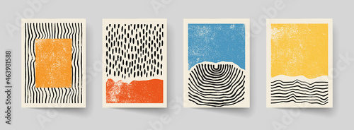 Set of abstract hand drawn compositions. Minimal geometric posters. Boho wall decor.