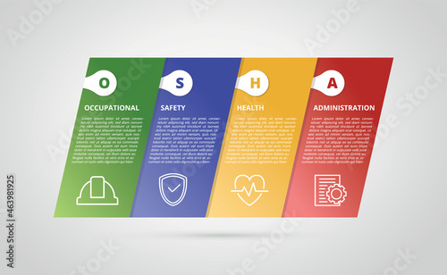 osha occupational safety health administration concept template for infographics with icon and skew shape
