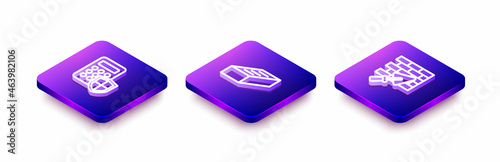 Set Isometric line Security keypad access panel, Brick and wall with trowel icon. Vector
