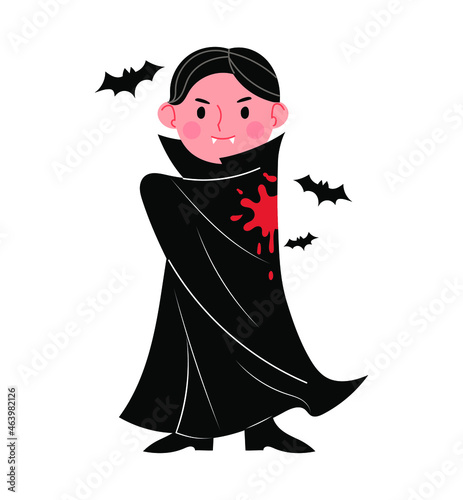vampire. Vector illustration of a cute boy dressed as a vampire for Halloween.