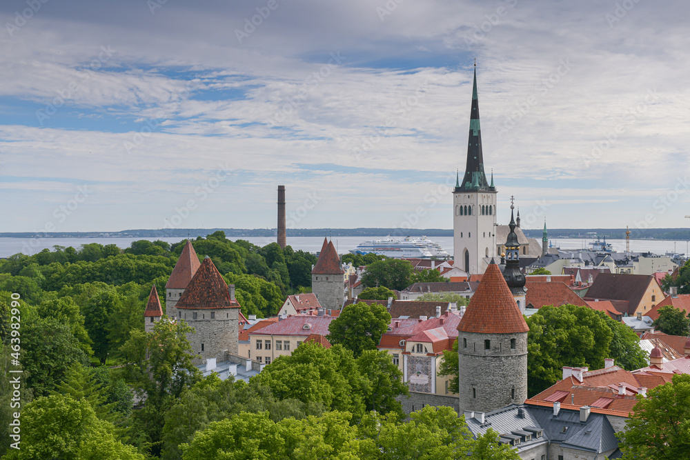 Capitals of Europe. The landmarks from Tallinn, Estonia, photographed from above during a beautiful summer day. View to the old town of the city.