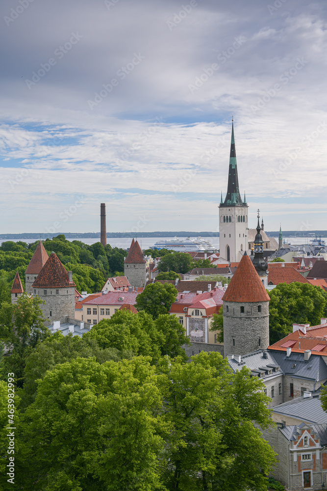 Capitals of Europe. The landmarks from Tallinn, Estonia, photographed from above during a beautiful summer day. View to the old town of the city.
