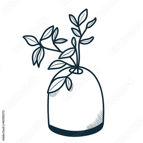 ceramic vase in doodle style. black and white stylish graphics