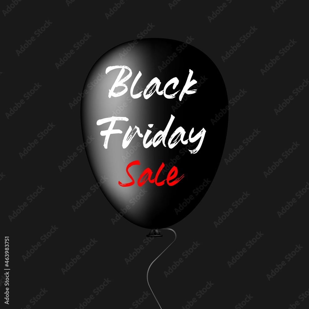 Black Friday Sale. Vector illustration of flying glossy black balloons and Black Friday Sale sign