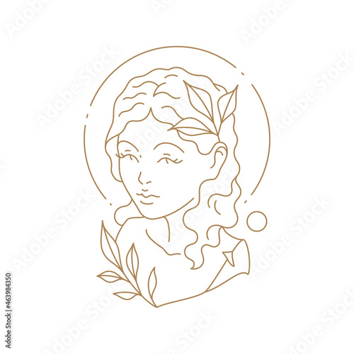 Antique female goddess bust monochrome line icon vector illustration. Woman monument