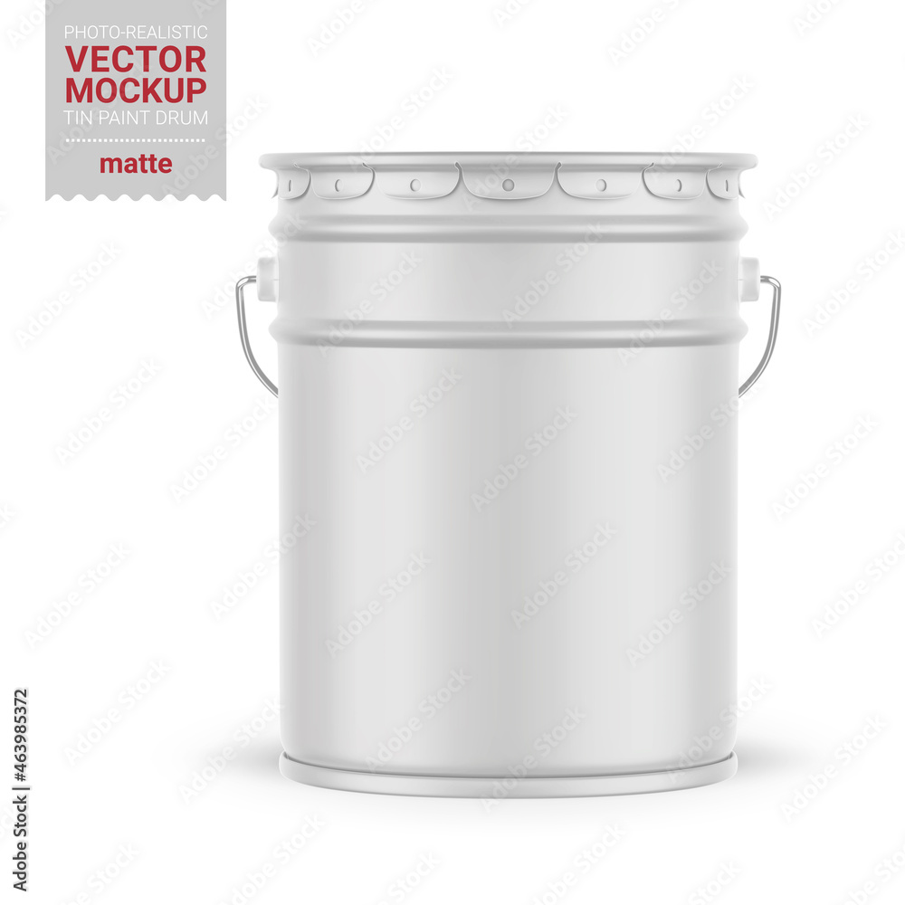 White matte metal paint bucket mockup. Vector illustration. White matte metal paint bucket mockup. Vector illustration.
