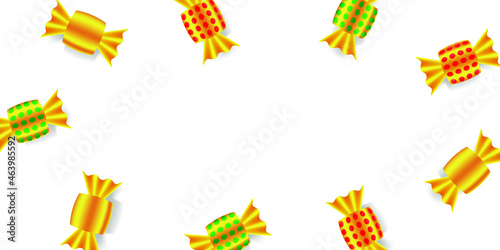 Candy background. Sweets in golden wrappers
