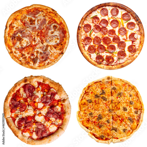Set of delicious pizza isolated on white background