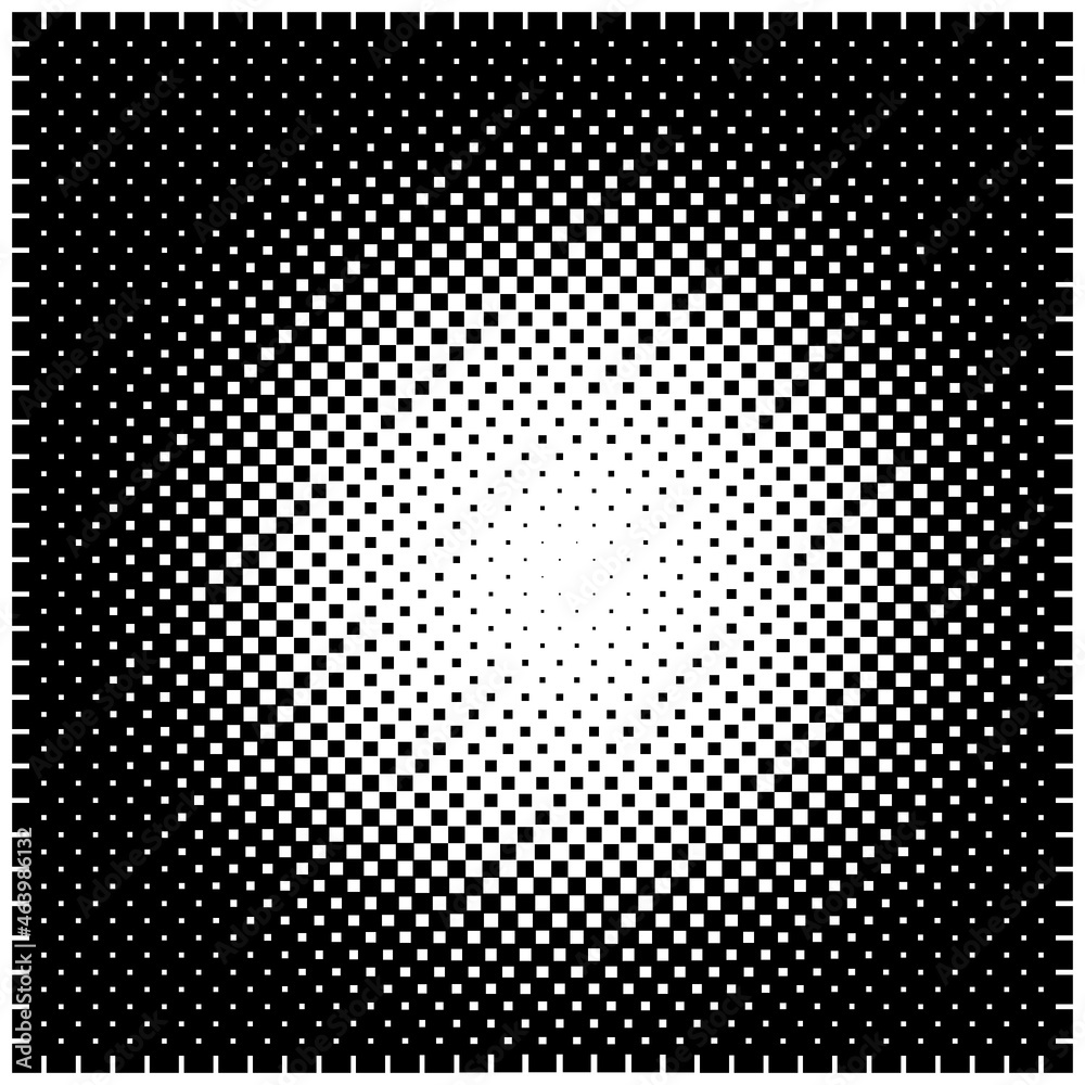 Halftone square radial gradient vector illustration.