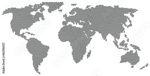World map in radial dot pattern vector illustration.
