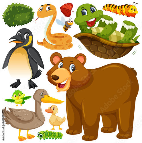 Seamless pattern with cute wild animals cartoon character