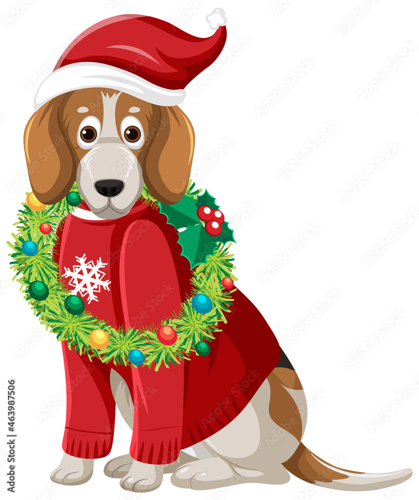 Beagle Dog wearing Christmas hat cartoon character