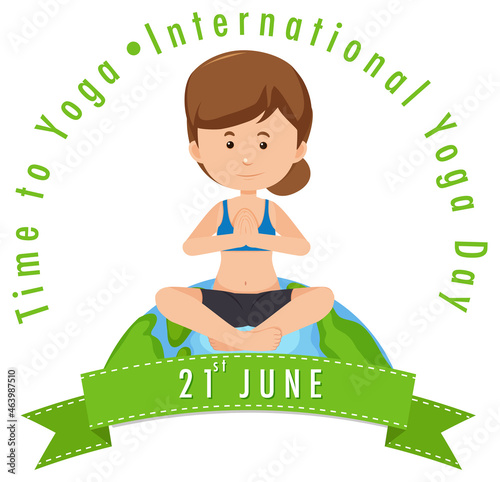International Yoga Day June 21 banner with woman doing yoga exercise