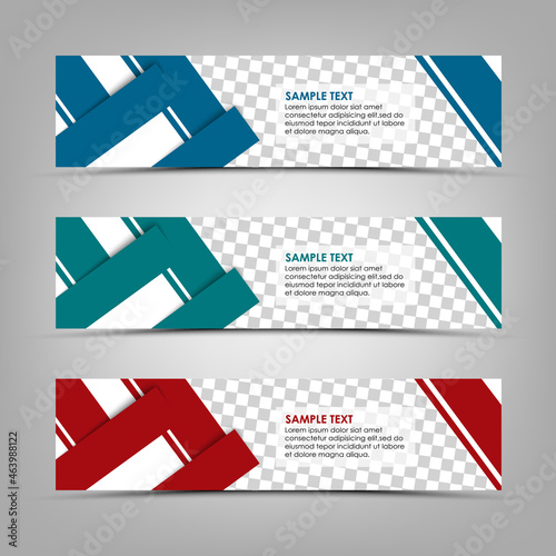 Collection colorful abstract banners with stripes and squares design