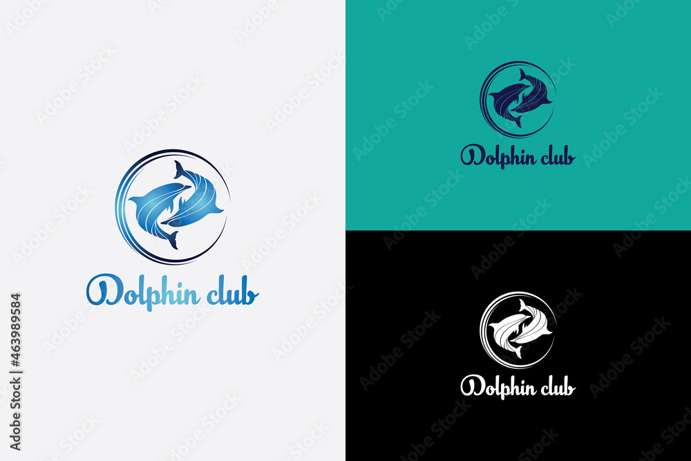 Abstract logo vector with two dolphins suitable for club, health club, night club, recreation centers, swimming pools Abstract logo vector with two dolphins suitable for club, health club, night club, recreation centers, swimming pools