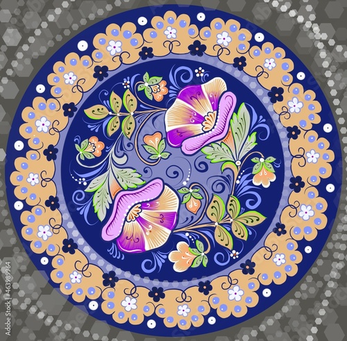Hand painted in Russian tradition. Russian traditional decorate artwork. Floral patterns. photo