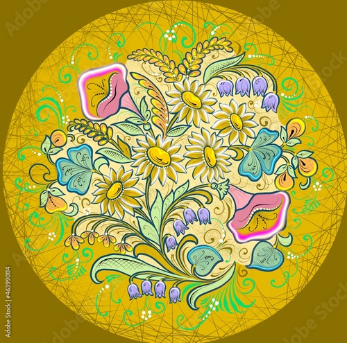 Hand painted in Russian tradition. Russian traditional decorate artwork. Floral patterns. photo