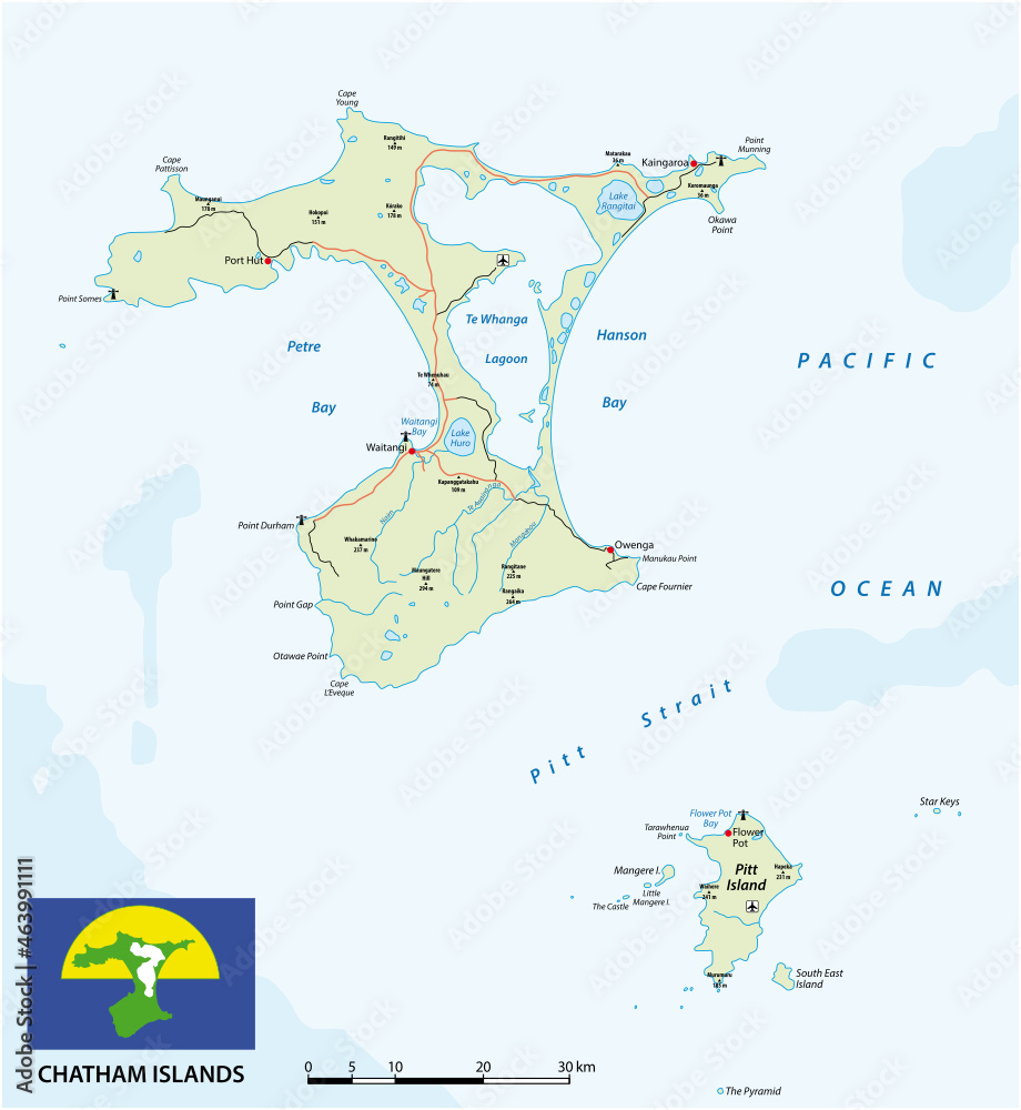 vector map of New Zealand archipelago Chatham Islands with flag