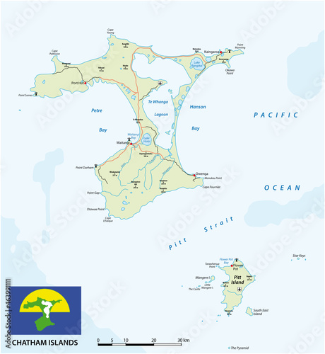 vector map of New Zealand archipelago Chatham Islands with flag photo