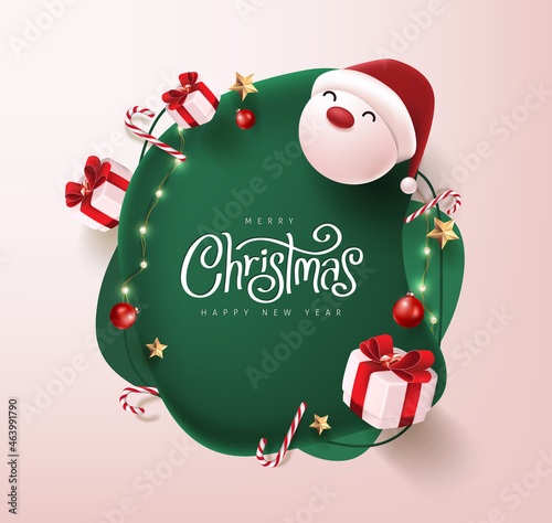 Merry Christmas and happy new year banner with cute santa claus and festive decoration