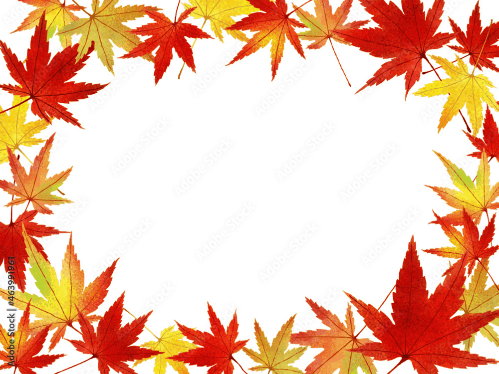 Frame with vivid red maple leaves on transparent background. Autumn botanical illustration of a vector with a watercolor texture. Frame with vivid red maple leaves on transparent background. Autumn botanical illustration of a vector with a watercolor texture.