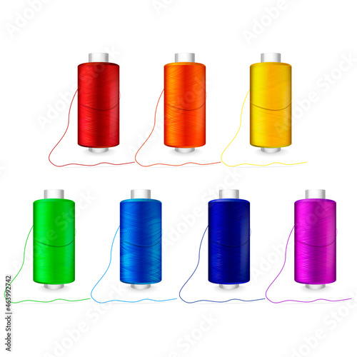 Realistic Detailed 3d Different Color Bobbins Set. Vector illustration of Spools of Thread for Sewing and Needlework