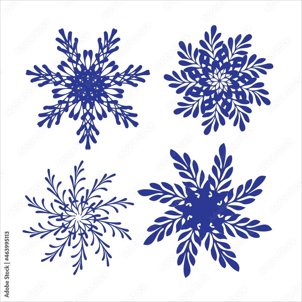 Set of snowflakes. Laser cut pattern for christmas paper cards, design elements, scrapbooking. Vector illustration.