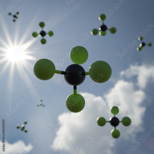 Tetrafluoromethane molecules, illustration photo