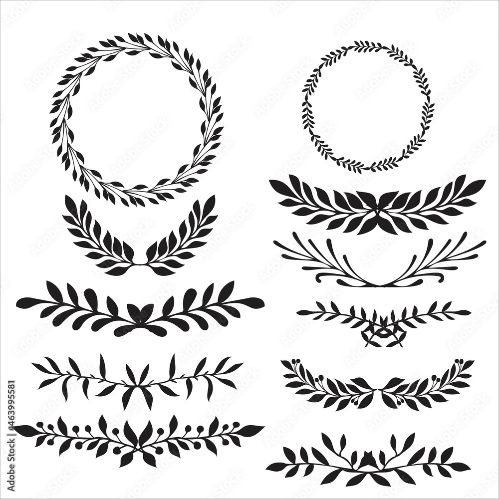 Hand drawn vector round frame. Floral wreath with leaves, berries, branches Decorative elements for design. Ink, vintage and rustic styles. Hand drawn vector round frame. Floral wreath with leaves, berries, branches Decorative elements for design. Ink, vintage and rustic styles.